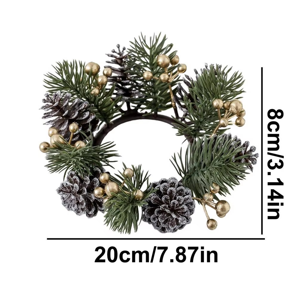 Christmas Candle Rings Wreaths Red Berry Wreath Candle Ring Eye-Catching Candle Holder Rings for Dinner Table Mantel Shelf Door