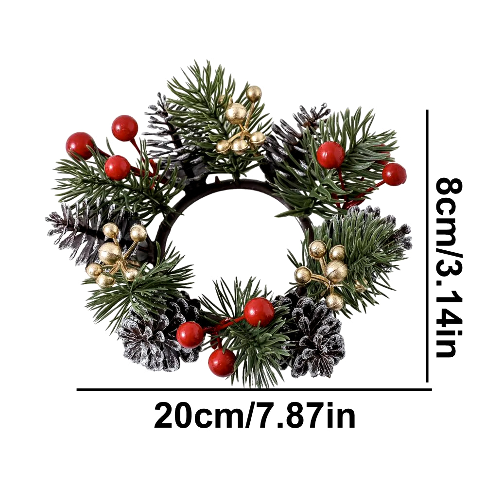 Christmas Candle Rings Wreaths Red Berry Wreath Candle Ring Eye-Catching Candle Holder Rings for Dinner Table Mantel Shelf Door