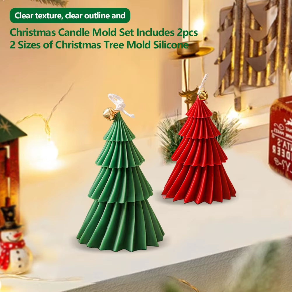 Pack of 2 Christmas Tree Silicone Candle Moulds for DIY Candle Making and Festive Craft Decorations