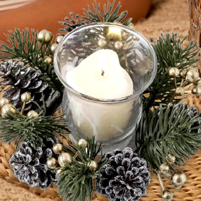 Christmas Candle Rings Wreaths Red Berry Wreath Candle Ring Eye-Catching Candle Holder Rings for Dinner Table Mantel Shelf Door